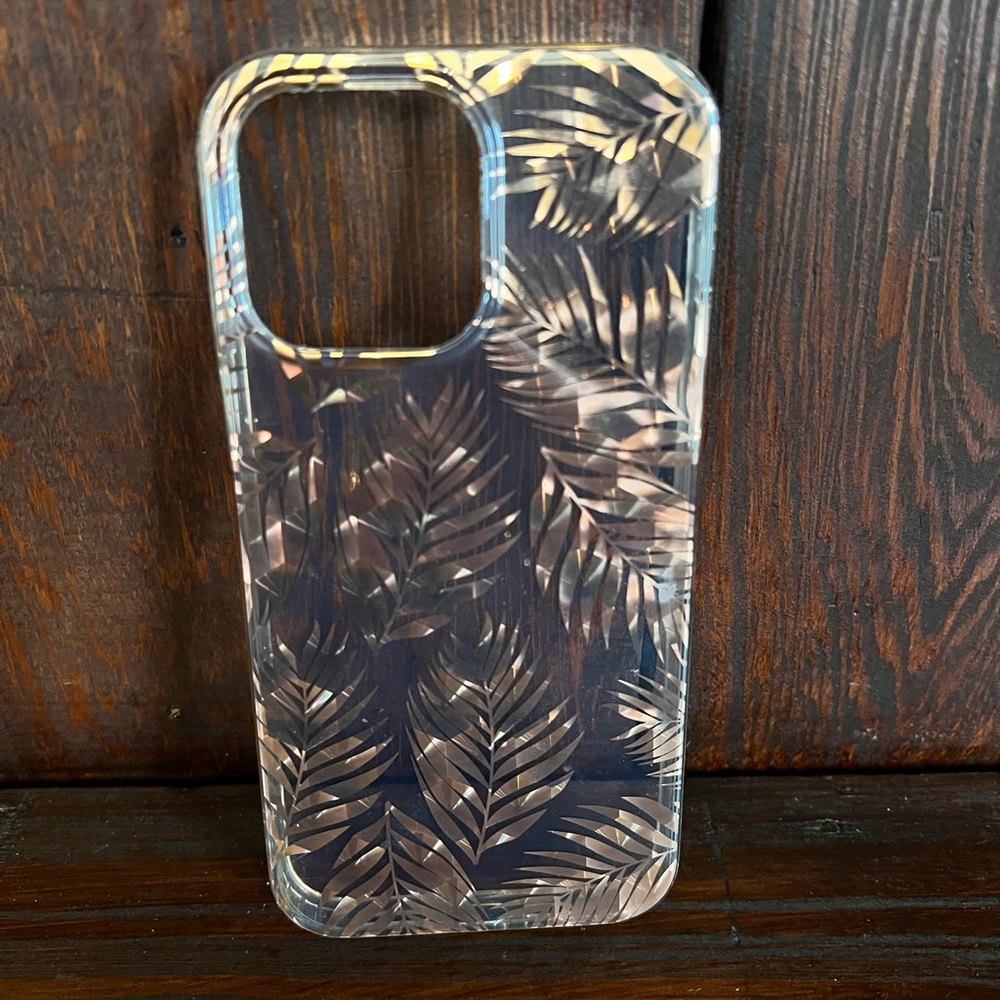 iPhone 14 Pro Max Transparent Gold Leaf Pattern Phone Case
